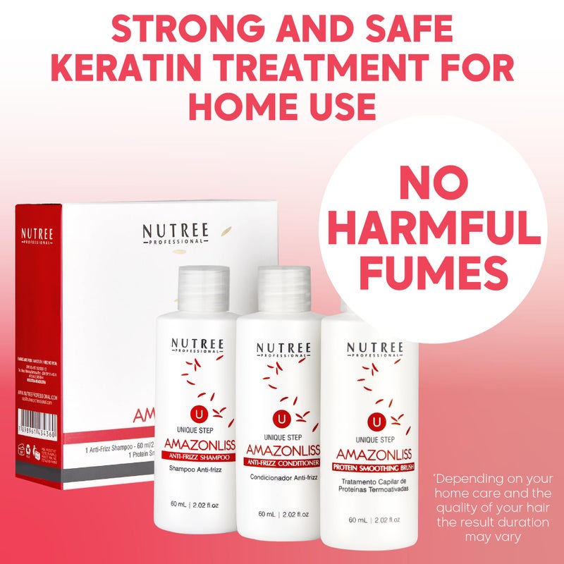 Amazonliss Hair Straightening Brazilian Keratin Treatment 1 Step Amazonliss Protein Smoothing Brush Set 2.02 Fl.oz - New Formula - Odor-Free - Formaldehyde-Free - Easy To Apply - Only 1 Hour for Application - Image 2